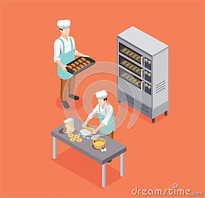 Confectionery Chef Isometric Composition Vector Illustration