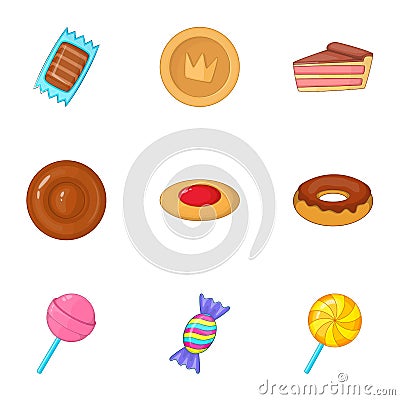 Confectionery and desserts icons set cartoon style Vector Illustration