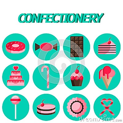 Confectionery flat icon set Vector Illustration