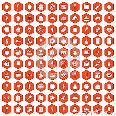100 confectionery icons hexagon orange Vector Illustration