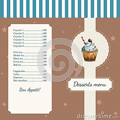 Confectionery menu template with watercolor Vector Illustration