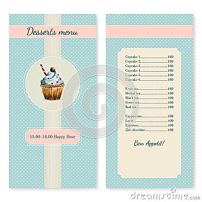 Confectionery menu template with watercolor Vector Illustration