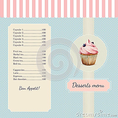 Confectionery menu template with watercolor Vector Illustration