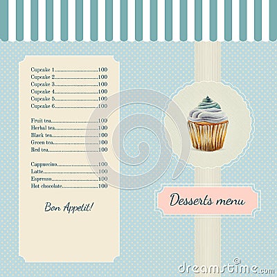 Confectionery menu template with watercolor Vector Illustration