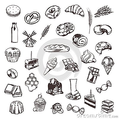 Confectionery sketches of icons Vector Illustration