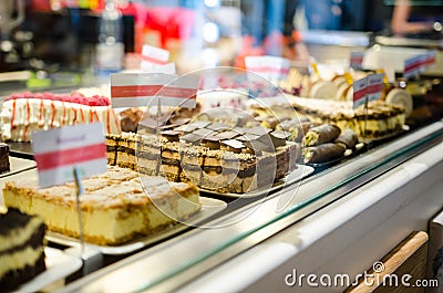 Confectionery store- detail on the caked display Stock Photo