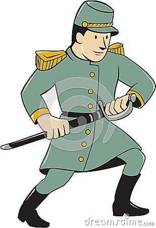 Confederate Army Soldier Drawing Sword Cartoon Vector Illustration