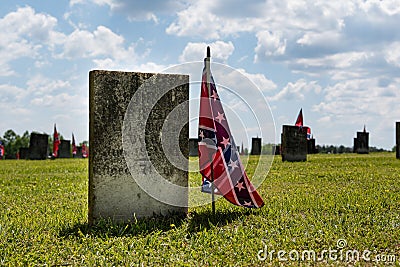 Confederate flag and gravestone Editorial Stock Photo