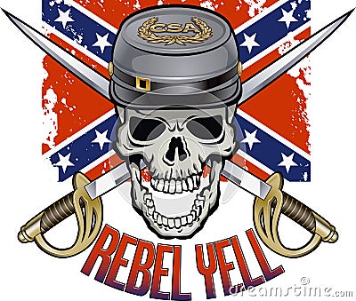 Confederate flag, skull wearing kepi and crossed cavalry swords Vector Illustration