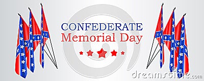 Confederate Memorial Day vector banner or website header layout with realistic Confederate flags on gray background Vector Illustration