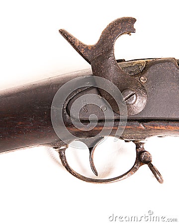 Confederate Musket Trigger Detailing & Marking Dated 1862 Stock Photo