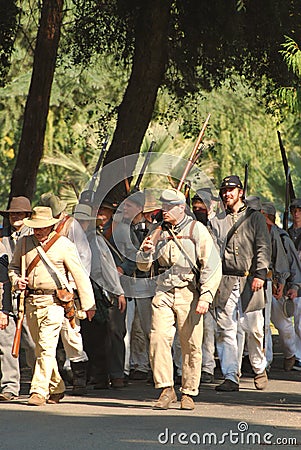 Confederate soldiers march towards battle Editorial Stock Photo