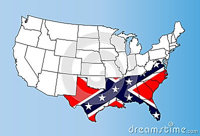 Confederate States Map And Rebel Flag Vector Illustration