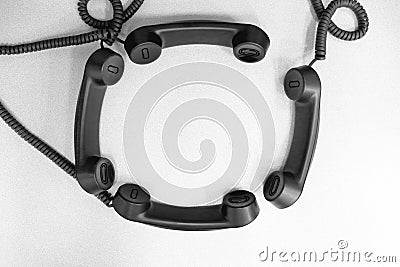 Conference Call theme using phone headsets Stock Photo