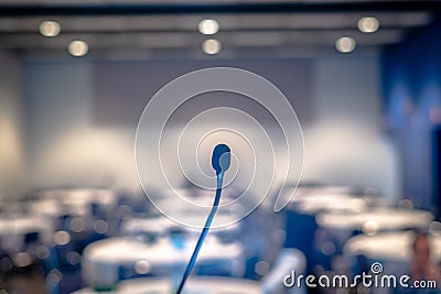 Conference concert room with mic for public speaking and performance Stock Photo