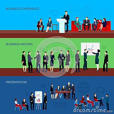 Conference Horizontal Banners Vector Illustration