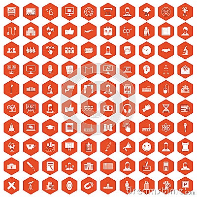 100 conference icons hexagon orange Vector Illustration