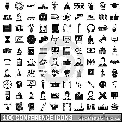 100 conference icons set, simple style Vector Illustration
