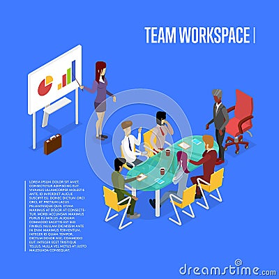 Conference office workspace isometric 3D poster Vector Illustration