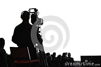 Conference production cameraman silhouette Stock Photo