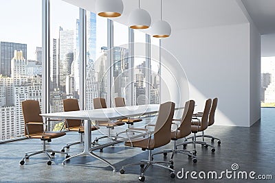 Conference room interior with brown chairs Stock Photo
