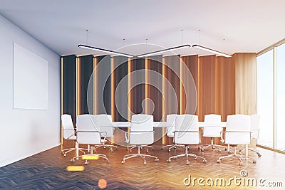 Conference room with panels and poster, toned Stock Photo