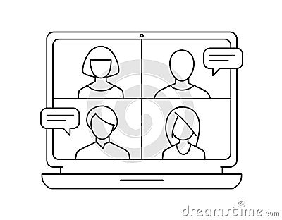 Conference video call meeting monochrome vector icon Vector Illustration