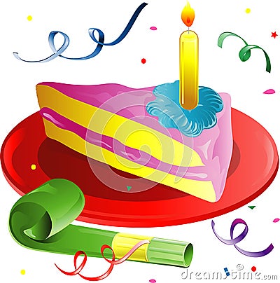 Confetti and Cake slice Vector Illustration