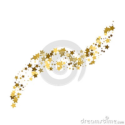 Confetti cover from gold stars. Wave path like corner vignette. Vector Illustration