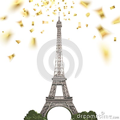 Confetti with eiffel tower. Vector Illustration