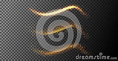 Confetti glittering wave. Vector golden sparkling comet tail Stock Photo