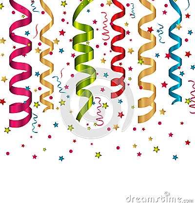 Confetti holiday background with set colorful paper serpentine Vector Illustration