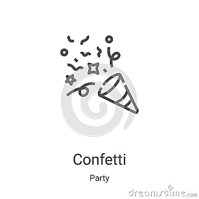 confetti icon vector from party collection. Thin line confetti outline icon vector illustration. Linear symbol for use on web and Vector Illustration