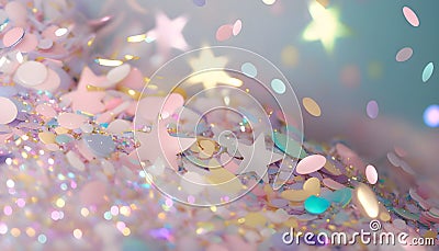 Confetti rainbow colorful stars with glitter, party background Stock Photo