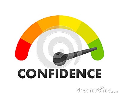 Confidence Level Meter, measuring scale. Confidence speedometer indicator. Vector stock illustration Vector Illustration
