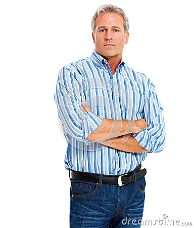 Confident, arms crossed and portrait of man in studio for fashion, elegant and body language. Pride, natural and mature Stock Photo