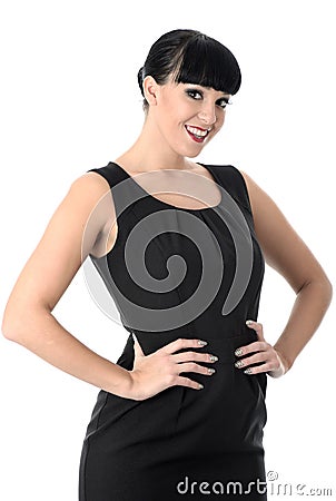 Confident Assertive Positive Happy Woman Smiling in Black Dress Stock Photo