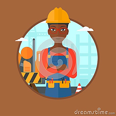 Confident builder with arms crossed. Vector Illustration