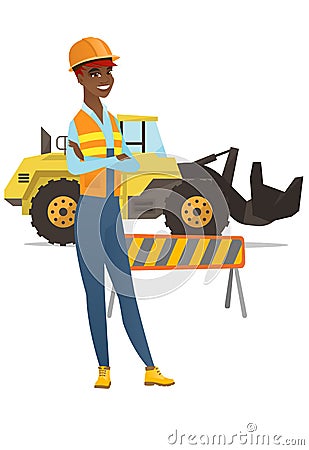 Confident builder with arms crossed. Vector Illustration