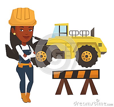 Confident builder with arms crossed. Vector Illustration