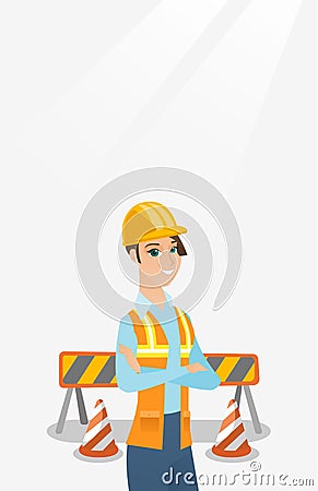 Confident builder with arms crossed. Vector Illustration