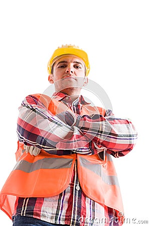 Confident builder or constructor from low angle Stock Photo