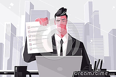 Confident business man with checklist Vector Illustration