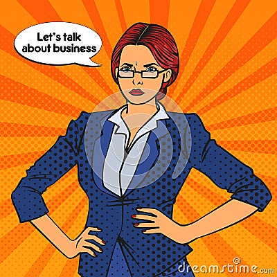 Confident Business Woman. Pop Art. Vector Vector Illustration