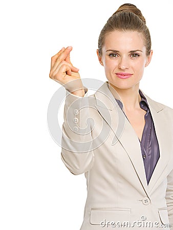 Confident business woman snapping fingers Stock Photo