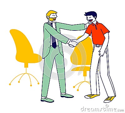 Confident Businessman Company Boss Shaking Hand to Office Employee Congratulating with Success Vector Illustration