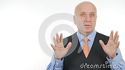 Businessman Portrait Speaking and Gesturing in Interview Stock Photo