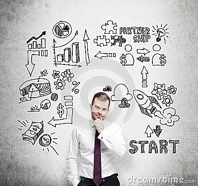Confident businessman is thinking about business opportunities. A concept of brainstorm. Stock Photo