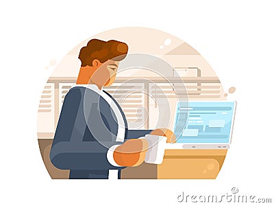 Confident businessman in workplace Vector Illustration