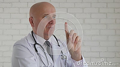 Confident Doctor Advice Pointing with Finger Make Attention Sign Stock Photo